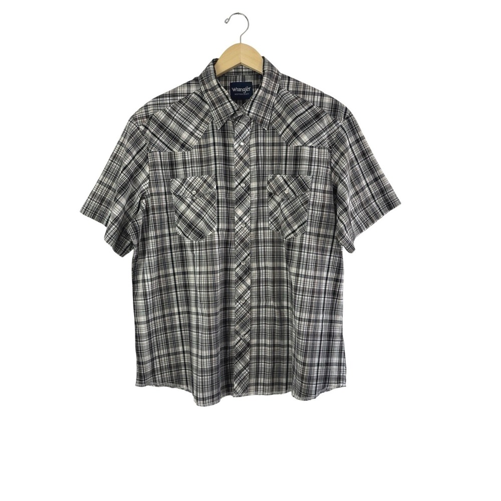 Wrangler Western Shirt Mens XL Brown Plaid Pearl Snap Short Sleeve Cowboy Pocket